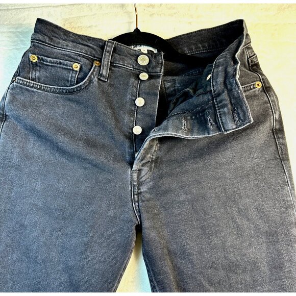 RE/DONE Womens Jeans Size 28 Black High Rise Ankle Crop 70s Stove PipeFrayed - Picture 13 of 13
